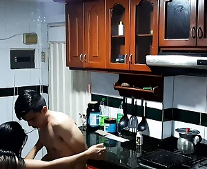 They record us while I slurp my stepsister's pussy in the kitchen. Pt2. A fleshy blow-job on the counter